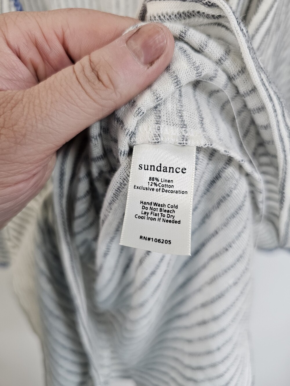 Sundance Freya Yarn Dyed Linen Blend Faux Wrap Striped Whipstitch Blouse - Picture 6 of 8